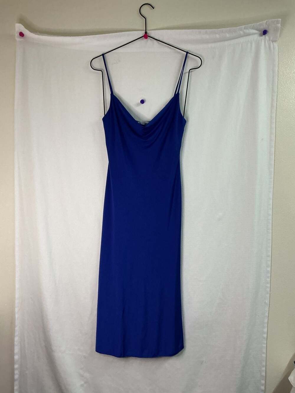 Sincerely Jules Women's Size S Blue Cowl Neck Midi Dress
